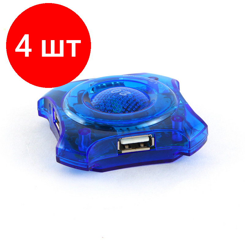 Комплект 4 штук, Разветвитель USB 2.0 Gembird UHB-C224, 4 порта, прозр.корпус, блистер