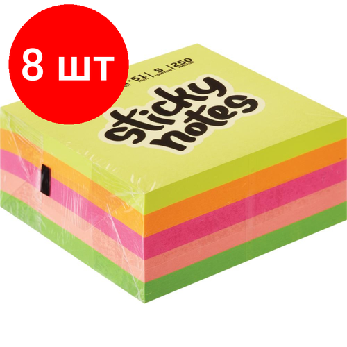 Комплект 8 штук, Стикеры Attache Selection миникуб 51х51, радуга 250 л стикеры attache selection миникуб 51х51 зеленый 250 л