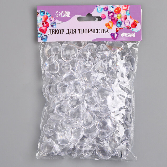 Сердечки пластиковые декоративные, набор 100 шт, размер 1 шт — 2 x 2 см, цвет прозрачный