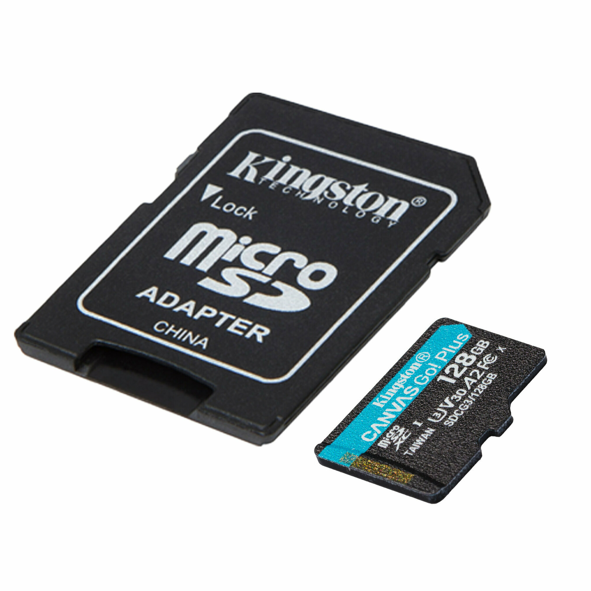 Карта памяти MicroSDXC 128GB Kingston SDCG3/128GB UHS-I Class U3 V30 A2, чтение: 170Мб/с, запись: 90Мб/с, с адаптером