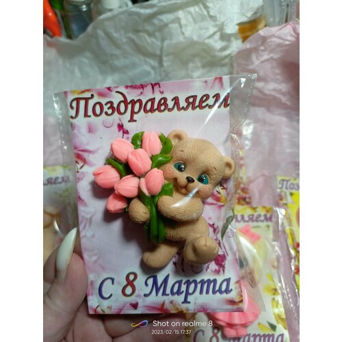 Мыло мишка с тюльпанами