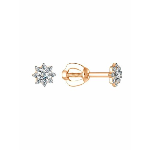 Серьги пусеты Калина Gold Серьги золотые с фианитами пусеты гвоздики с россыпью камней детские женские, красное золото, 585 проба, родирование, фианит, размер 5 мм, длина 1.3 см, золотой