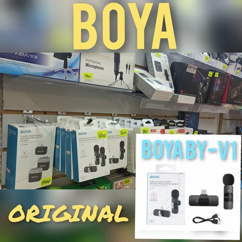 Петличный беспроводной микрофон Boya для iPhone черный