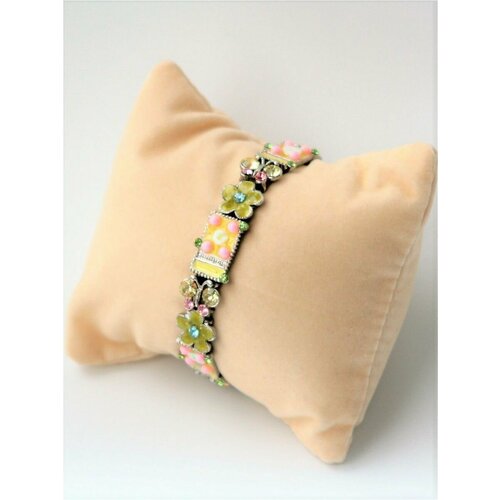 Браслет, эмаль, стекло, розовый, зеленый