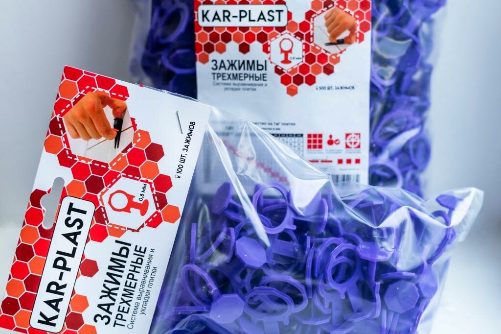 Зажимы трехмерные с кольцом для выравнивания и укладки плитки СВП Kar-Plast (100шт) 0,8 мм