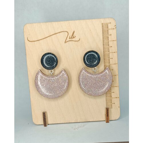 Серьги , размер 40 мм, черный, бежевый