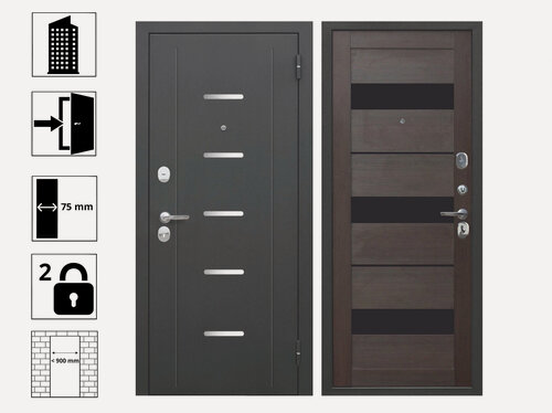 Изображение товара Дверь Ferroni Гарда муар, 7,5 см, металл, МДФ, с ночной задвижкой, черная