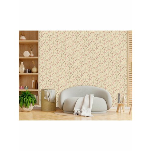 Бумажные обои дуплекс в гостиную 0,53 бежево-розовый, желтый