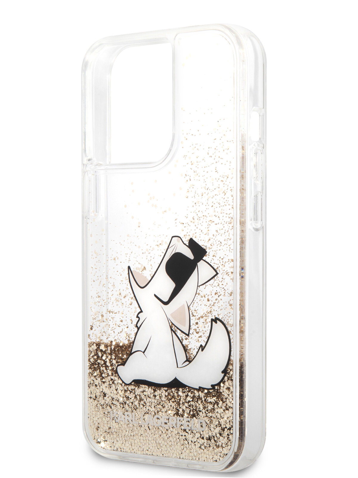 Lagerfeld для iPhone 13 Pro чехол Liquid glitter Choupette Fun Hard Gold
