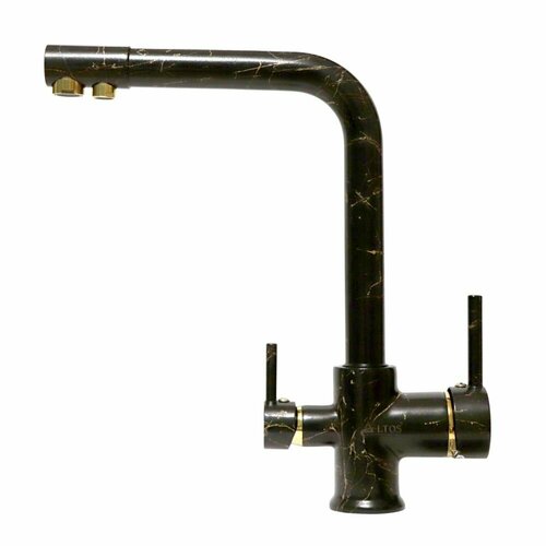 Смеситель для кухни с подключением под фильтр для питьевой воды Altos латунь, чёрный/золотой, мрамор