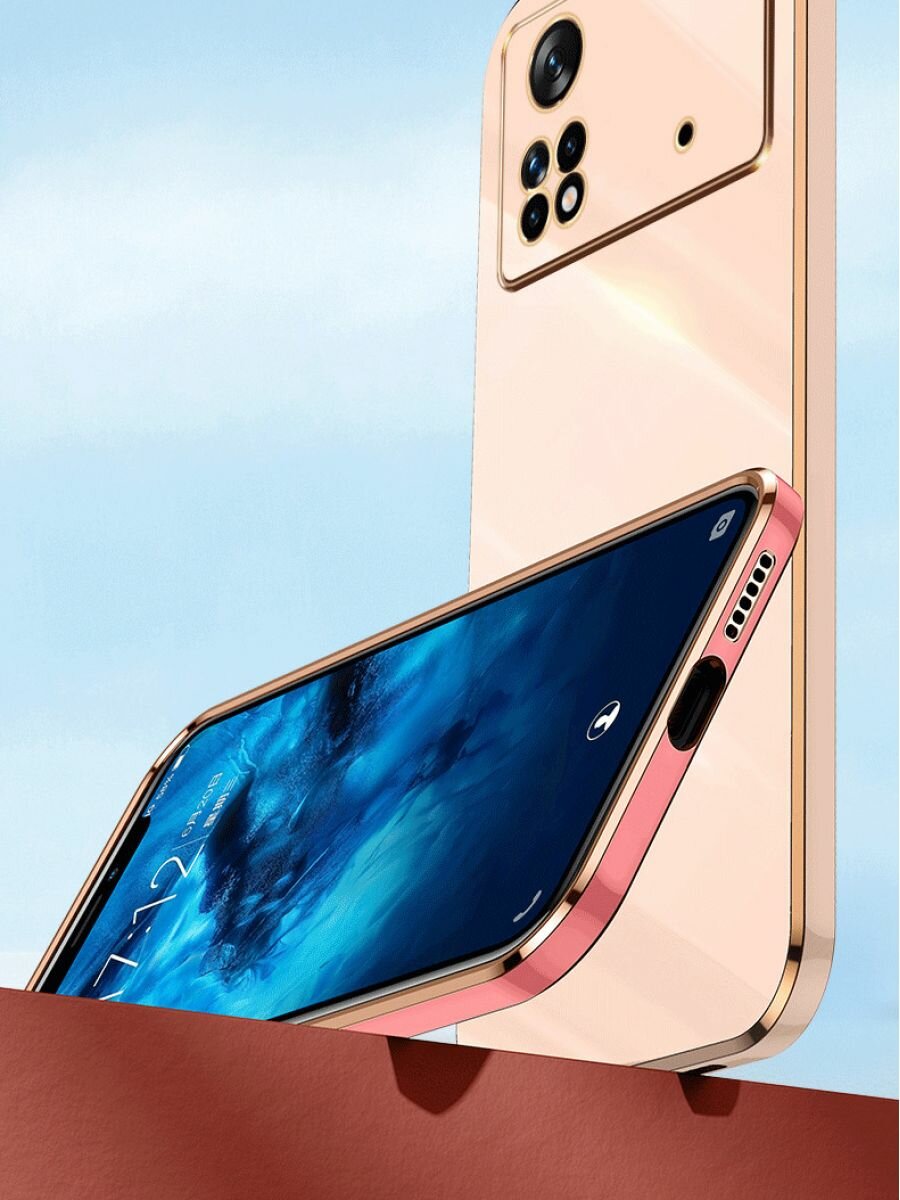 6D Силиконовый чехол бампер с защитой камеры на Xiaomi Poco M4 Pro 4G Черный — фото 1