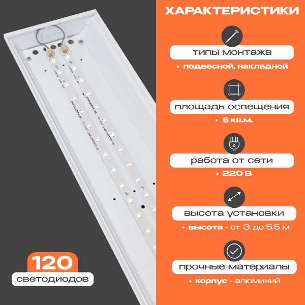 Линейный светильник ВсеСветодиоды Ритейл vs302-58-mpr-5k - фото №2
