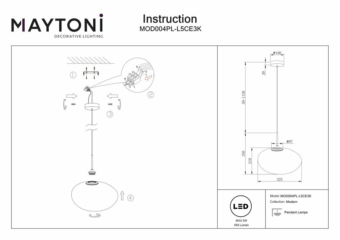 Подвесной светильник Maytoni Roca MOD004PL-L5CE3K - фото №8