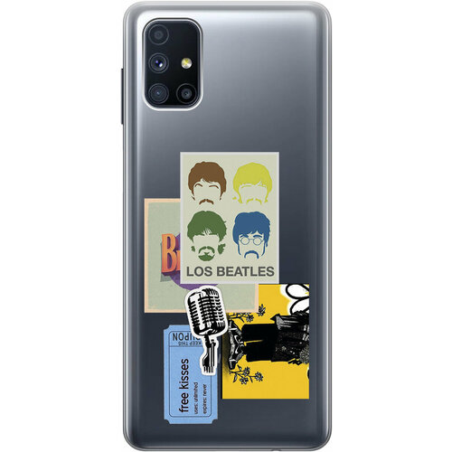 Силиконовый чехол на Samsung Galaxy M51, Самсунг М51 с 3D принтом Beatles Stickers прозрачный матовый soft touch силиконовый чехол на samsung galaxy m51 самсунг м51 с 3d принтом beatles stickers черный