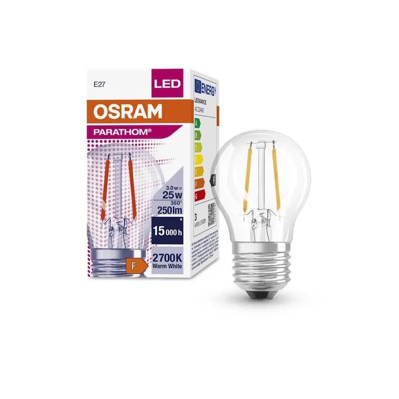 фото Лампочка светодиодная OSRAM Шар P E27 2,5Вт 220В 250Лм 2700К Теплый белый Филаментная, уп. 1шт