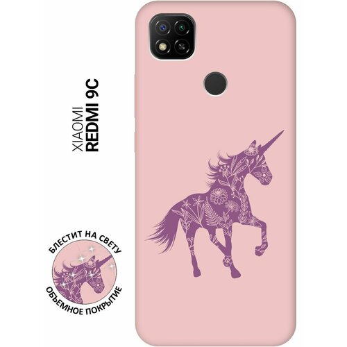 Силиконовый чехол на Xiaomi Redmi 9C, Сяоми Редми 9С Silky Touch Premium с принтом Floral Unicorn светло-розовый силиконовый чехол на xiaomi redmi 9c сяоми редми 9с silky touch premium с принтом chick with knife светло розовый