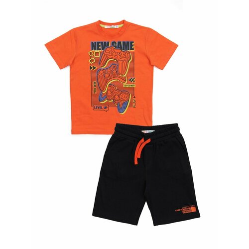 Комплект одежды Me & We, размер 146, оранжевый, черный футболка с коротким рукавом и шорты для мальчиков 0 12 месяцев