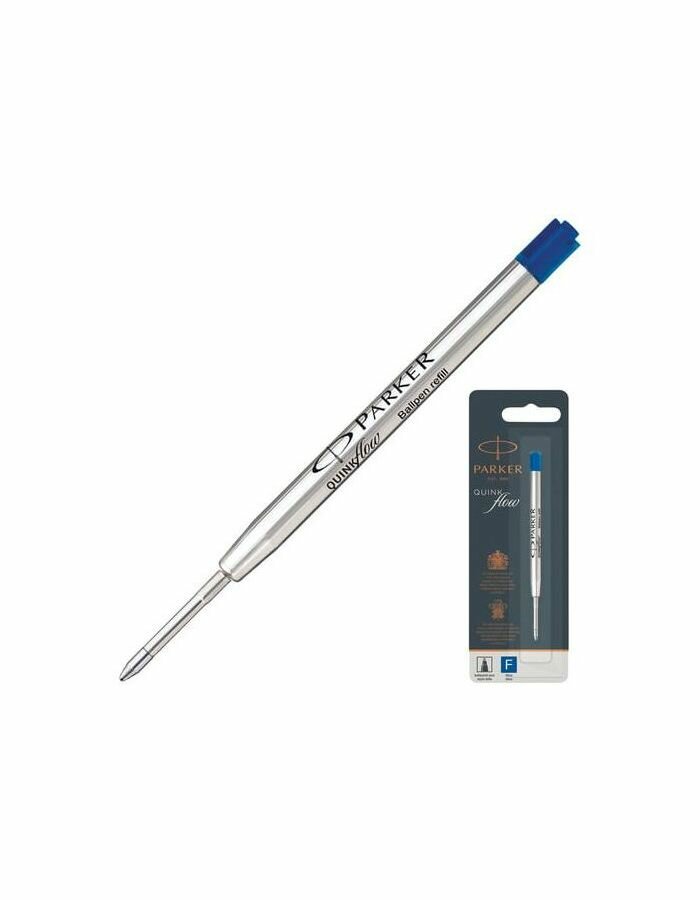 Стержень шариковый для ручки паркер Parker Quinkflow (F), металлический, 98 мм, узел 0,8 мм, блистер, синий, 170308