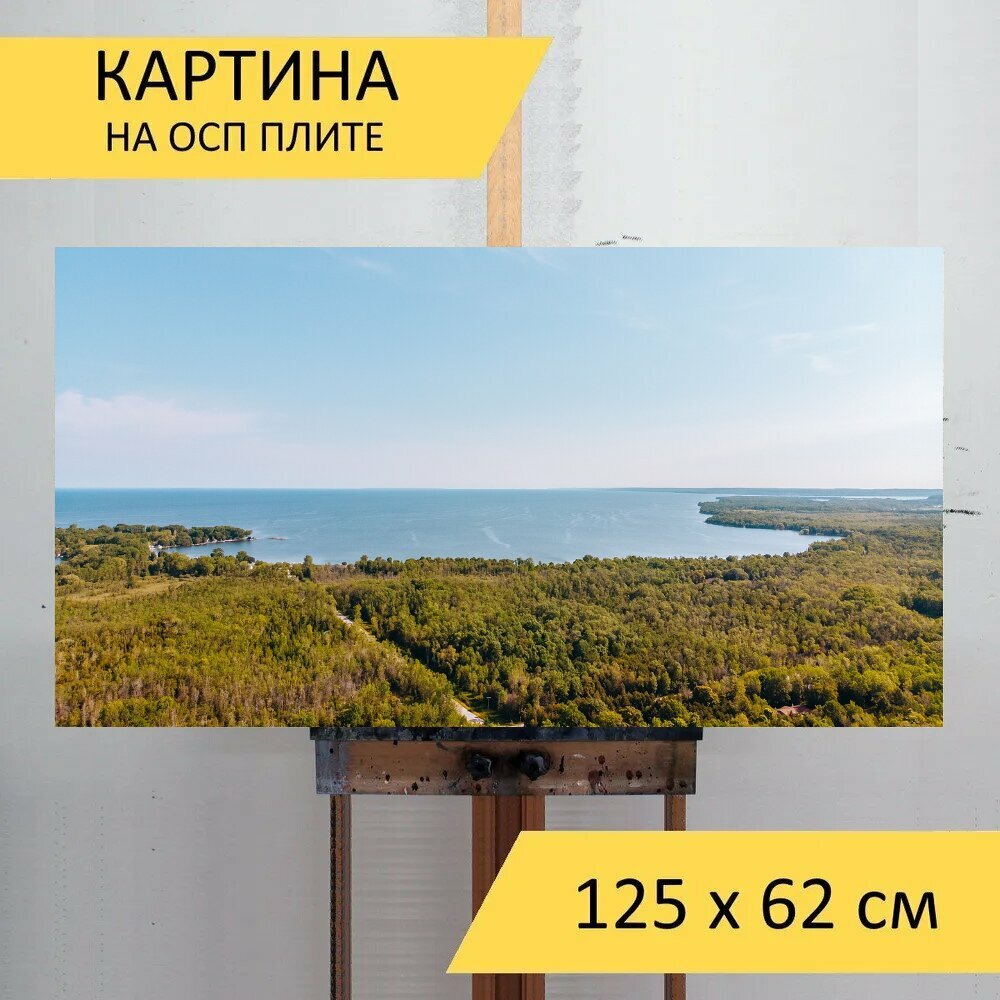 Картина на ОСП 125х62 см. "Море, пейзаж, заход солнца" горизонтальная, для интерьера, с креплениями