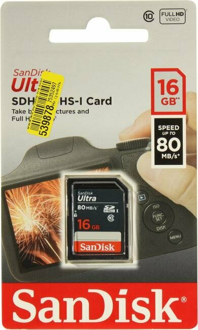 Карта памяти SanDisk Memory Card Ultra SDHC, 16 Гб