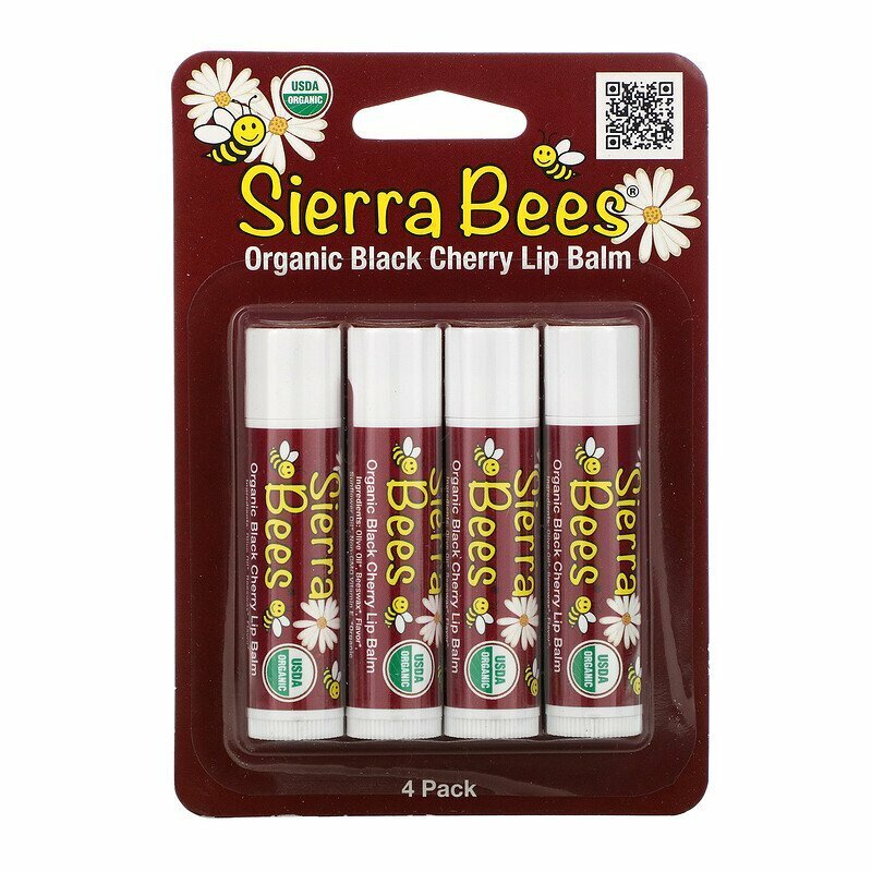 Sierra Bees, Органические бальзамы для губ, с запахом черешни, 4 шт, 4,25 г каждый