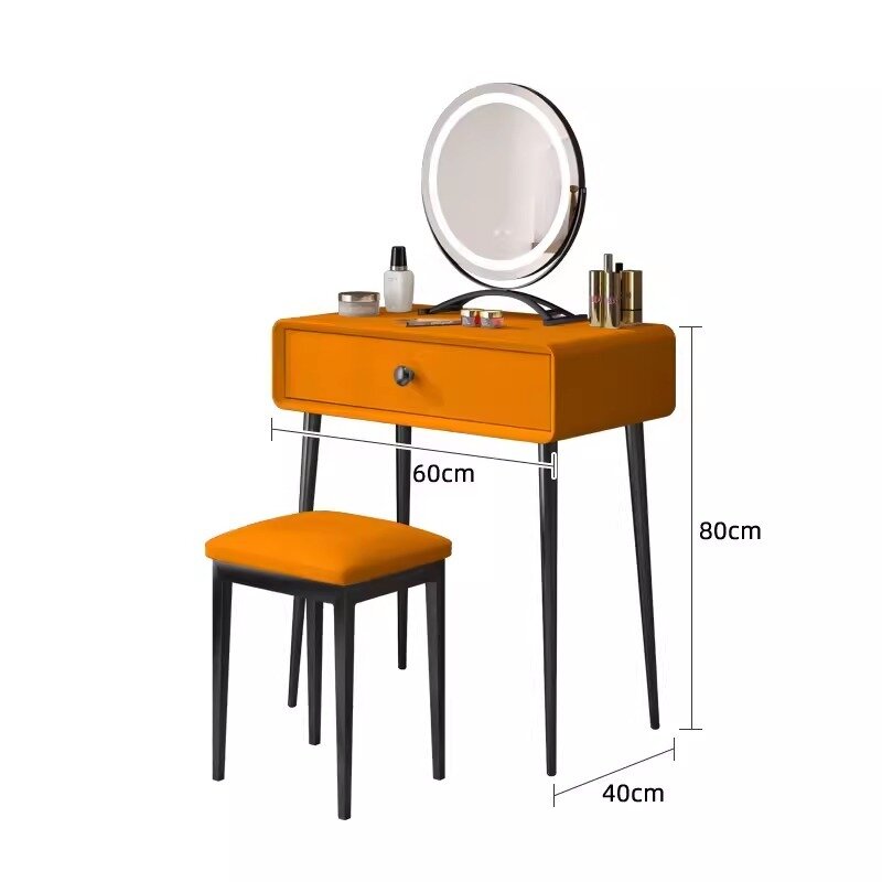 Туалетный столик Ruairi (Столик с ручкой на ящике + зеркало + стул / 60 см / цвет оранжевый)