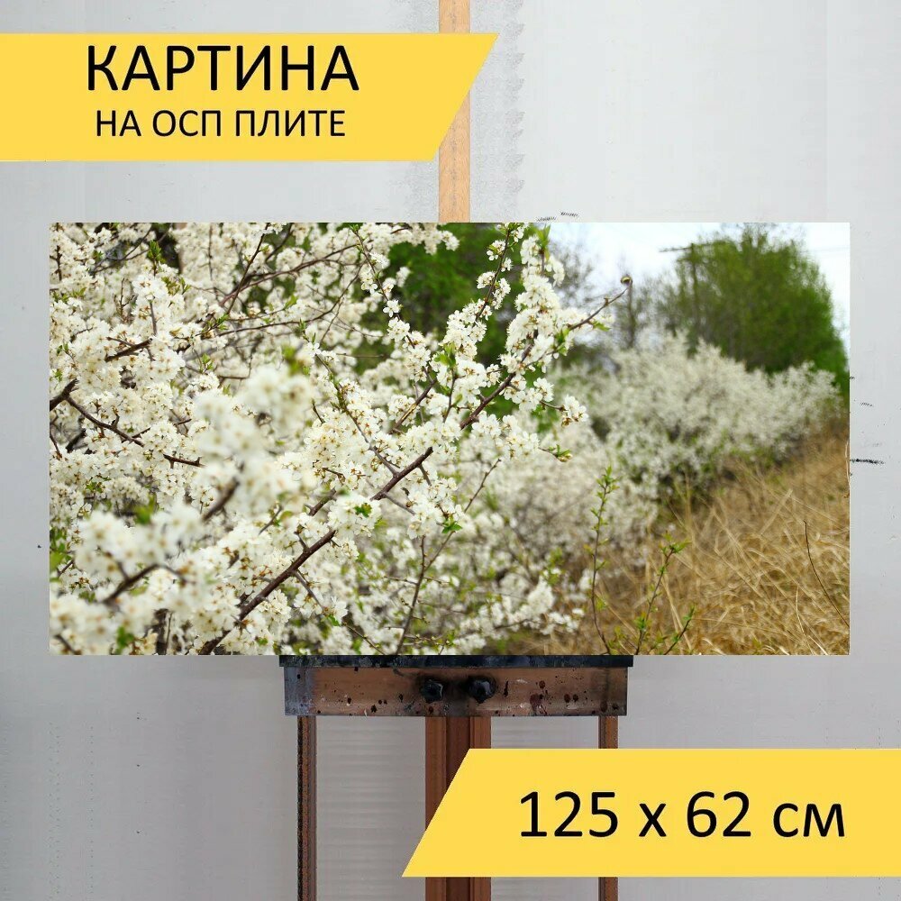 Картина на ОСП 125х62 см. "Весна, природа, цветы" горизонтальная, для интерьера, с креплениями