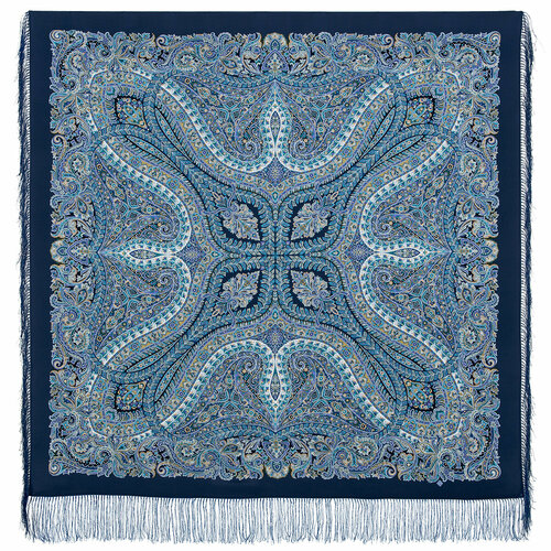 фото Платок павловопосадская платочная мануфактура,130х130 см, синий, голубой