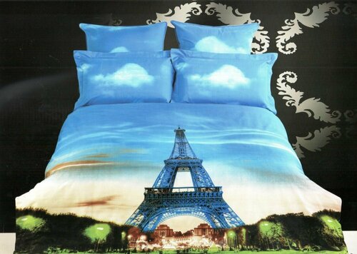 DOMITEX : Комплект постельное белье домитекс сатин цветной Люкс фотопечать Париж евро, наволочки 50х70см c 