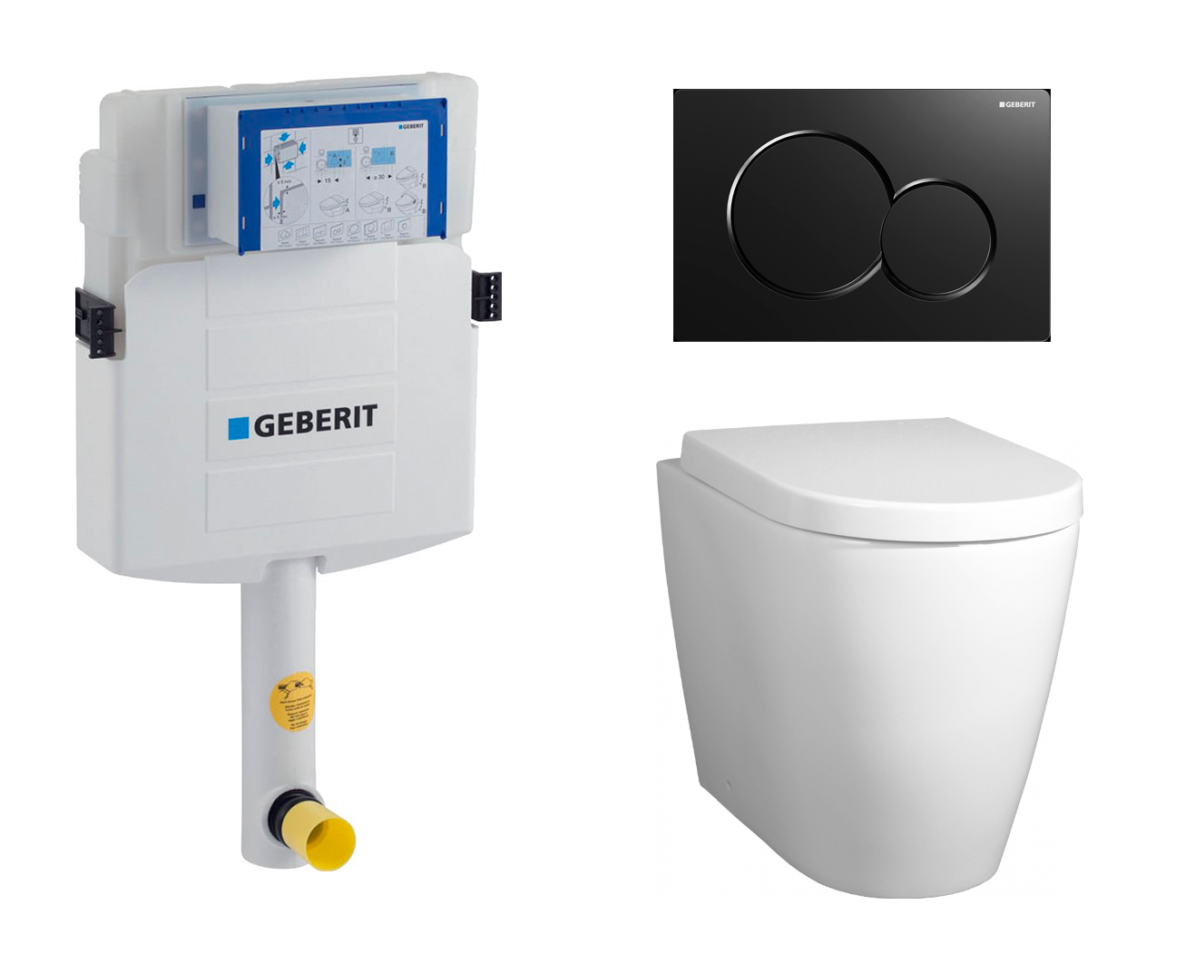 Комплект 3 в 1 смывной бачок скрытого монтажа Geberit Duofix UP320 + Унитаз приставной BelBagno Marino + Кнопка Geberit Sigma 01 черная