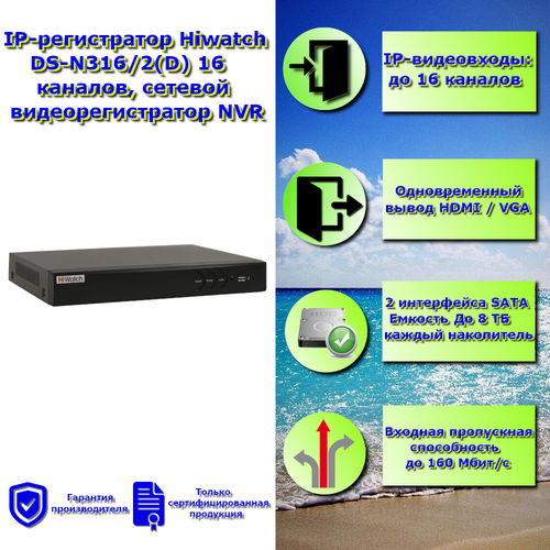 IP-регистратор Hiwatch DS-N3162D 16 каналов сетевой видеорегистратор NVR 1485400₽