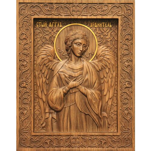 Икона Ангел Хранитель, резная из дуба, 19,5х25 см икона ангел хранитель из дуба литография 20 см