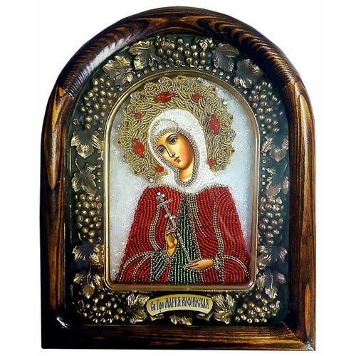 преподобная мария вифинская икона на доске 14 5 16 5 см Икона Мария Вифинская, Преподобная, из бисера, ручная работа, 18х23 см