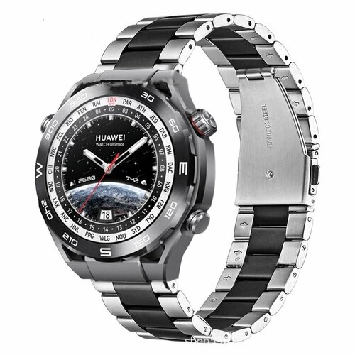 Сменный, стальной ремешок-браслет MyPads Inox Clip для умных смарт-часов Huawei Watch Ultimate мужской из нержавеющей стали, с раскладным замком тр.