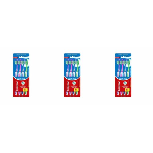 комплект зубных щеток 10 шт разноцветные Colgate Зубная щетка Эксперт Чистоты, 4 шт в наборе, средняя, 3 шт