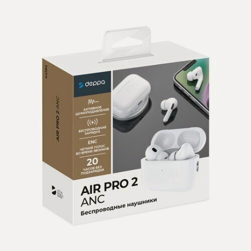Изображение товара Беспроводные наушники с микрофоном Deppa Air Pro ANC, белые (44194)