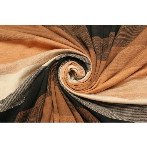 Ткань Трикотаж-жаккард-стрейч чёрно-бежевые волнистые полосы, ш138см, 0,5 м
