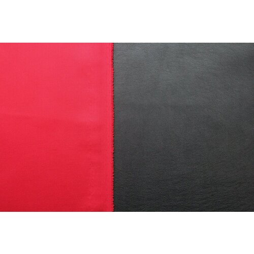 Ткань Кожа искусственная чёрная дублированная на красном джерси , 600 г/пм, ш140см, 0,5 м