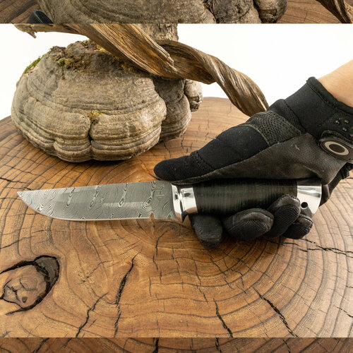 фото Нож златоустовский, туристический «лондон - спецназ» н8, сталь контрастный дамаск (65г-х12мф1)рукоять дюраль кожа ззосс