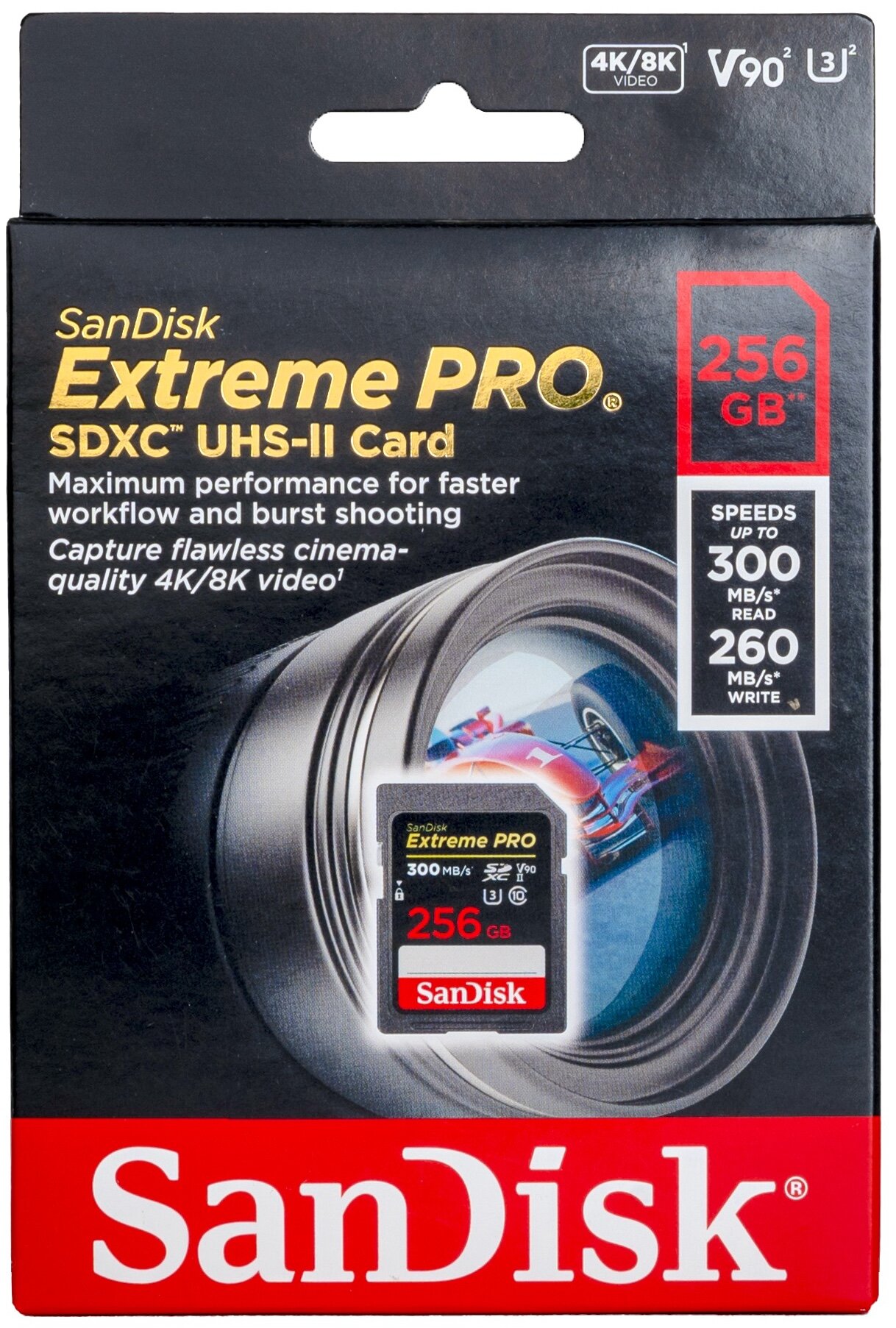 Карта памяти SanDisk Extreme PRO SDXC 256 ГБ Class 10 UHS-II U3 V90 8K-Video (R/W 300/260 Mb/s)