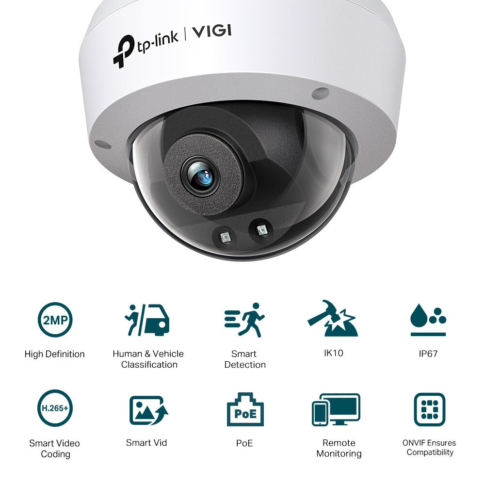 TP-Link Цифровая камера VIGI C220I 2.8mm Купольная камера 2 Мп с ИК-подсветкой — фото 1