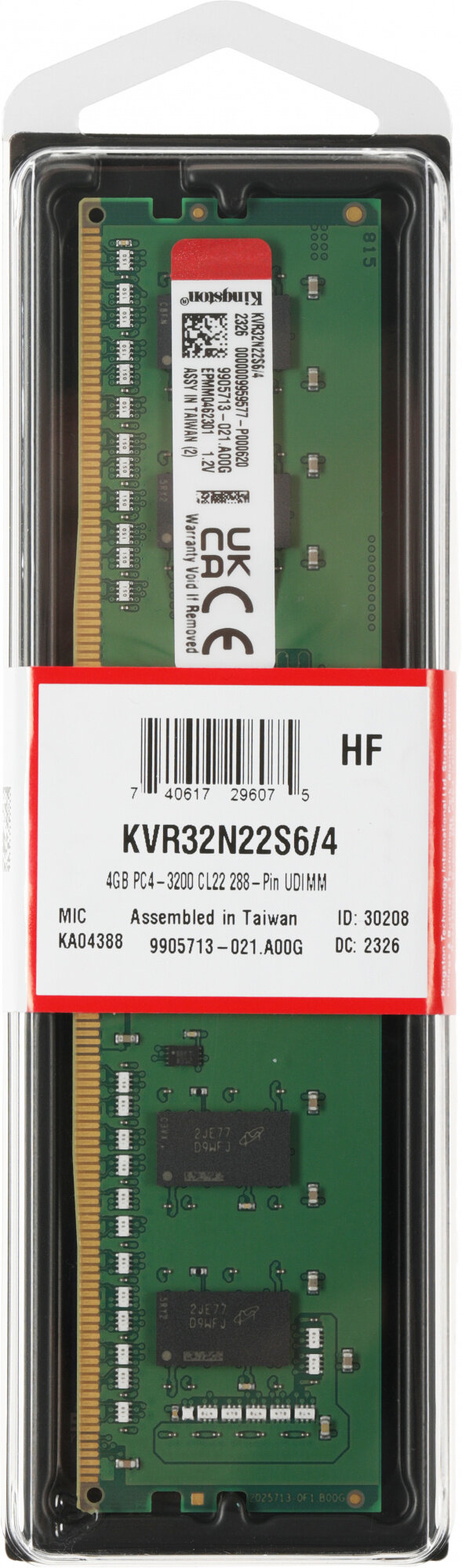 Оперативная память 4Gb (1x4Gb) PC4-25600 3200MHz DDR4 DIMM CL22 Kingston KVR32N22S6/4 - фото №17