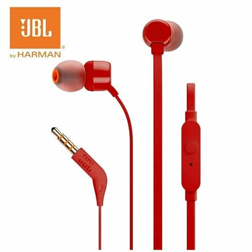 Наушники внутриканальные JBL T110 с микрофоном, 3.5 мм, красный (JBLT110RED)