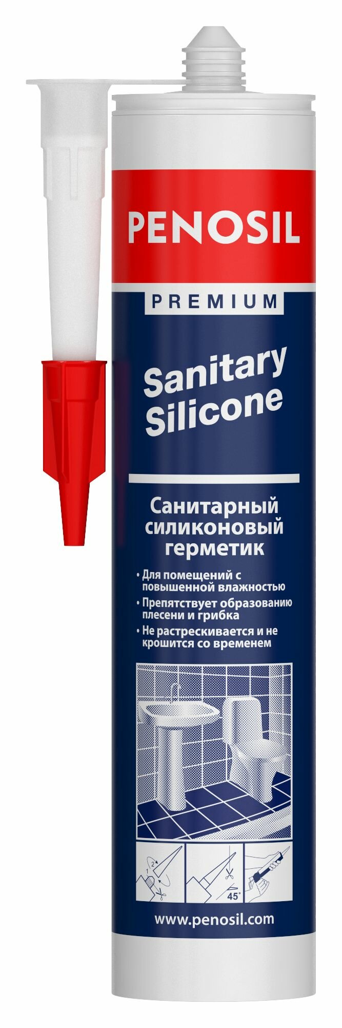 Герметик санитарный белый PENOSIL Premium Sanitary Silicone, 280ml