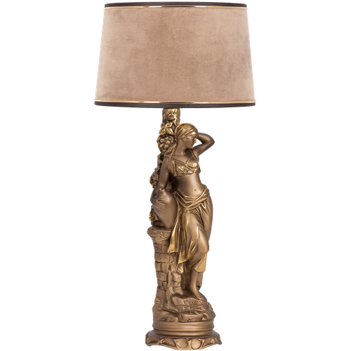 Настольная лампа Bogacho Девушка с кувшином бронзовая с абажуром светло-коричневого цвета