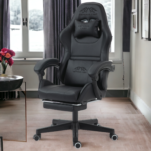 Компьютерное кресло игровое Emperor Camp 925 (s), черное, с подставкой для ног, обивка: искусственная кожа, цвет: черный, с функцией вибро-массажа