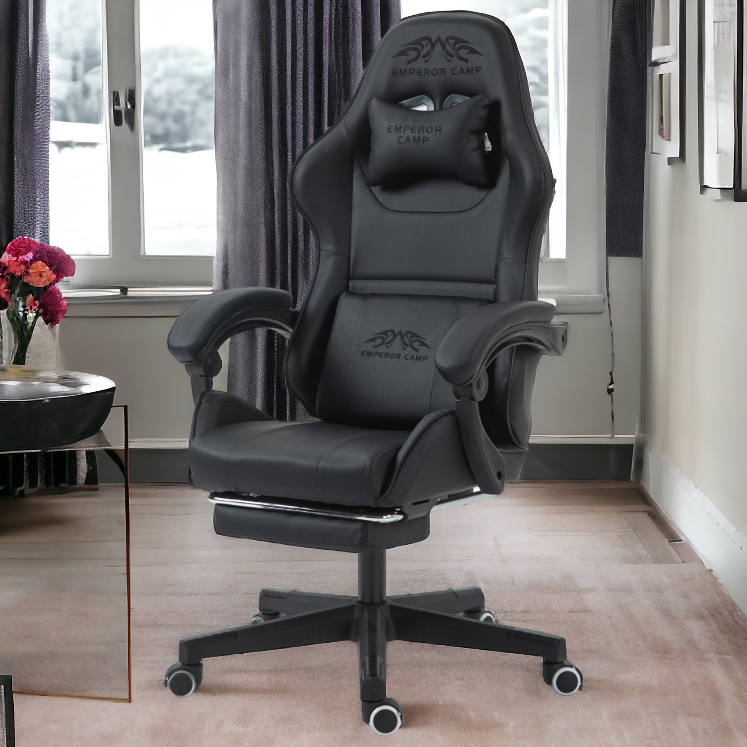 фото Компьютерное кресло игровое Emperor Camp 925 (s), черное, с подставкой для ног, обивка: искусственная кожа, цвет: черный