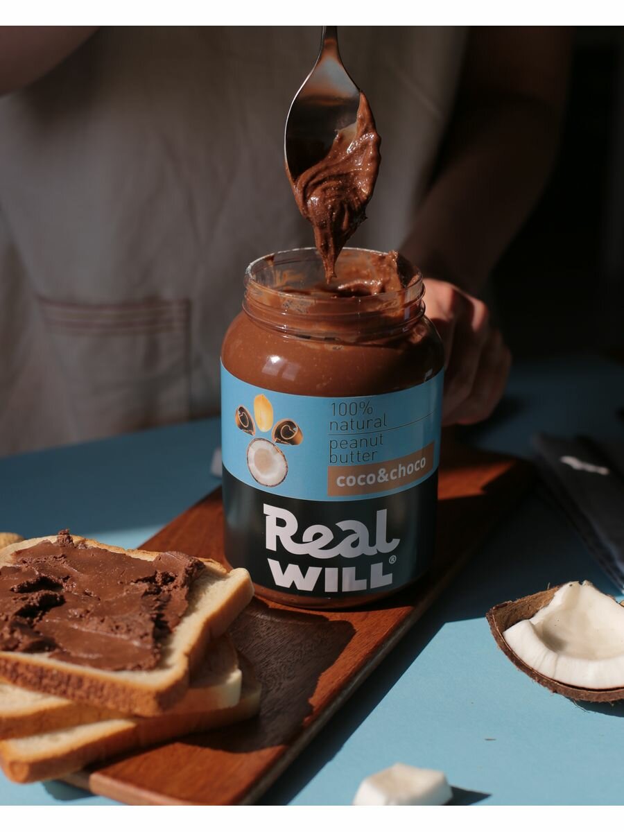 Арахисовая паста Real Will, с кокосом и шоколадом, без сахара, 1кг — фото 1