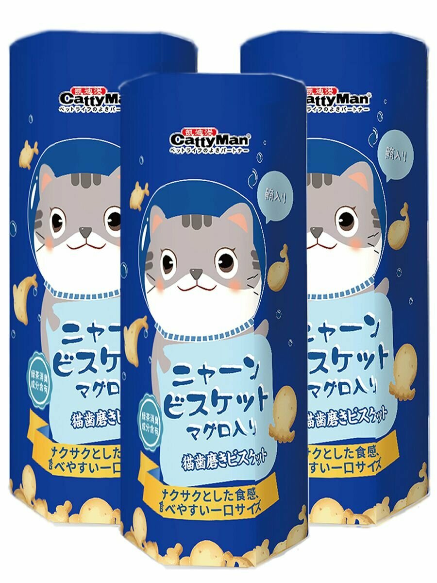 Лакомство для кошек Japan Premium Pet Молочные бисквиты на основе тихоокеанского тунца для чистки зубов , 3 уп х 60 г
