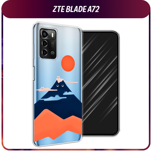 Силиконовый чехол на ZTE Blade A72/V40 Vita / ЗТЕ Блэйд А72/V40 Вита Кот-гора, прозрачный дизайнерский силиконовый чехол для зте блейд в40 вита zte blade v40 vita креатив дизайн